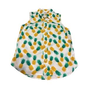 J Crew Tank Top Womens Medium White Pineapple AOP Sleeveless Collared Button Up